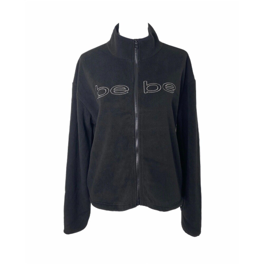 Bebe Sport Women’s Jacket Black Polartec Fleece Full Zip High Neck Size Medium